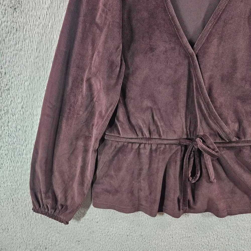 Madewell Womens Corduroy Wrap Top Purple Long Sleeve Peplum Tie Waist Small